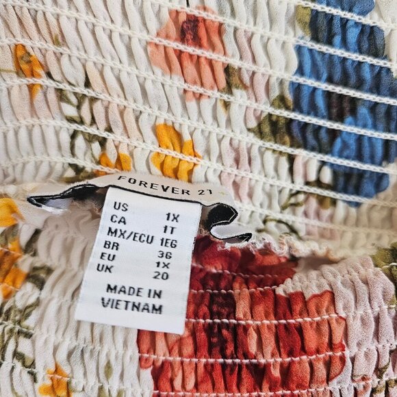 Forever 21 + Plus Size Floral Print Dress Sundress Maxi Off Shoulders 1X - Picture 3 of 10